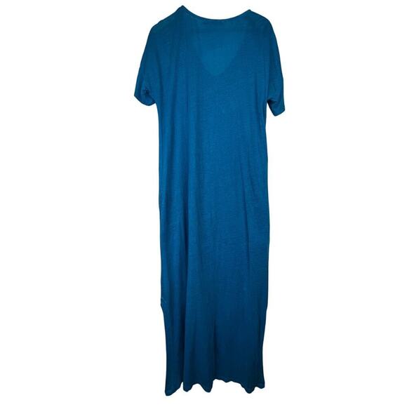 Fresh Produce 100% Linen Jersey V Neck Short Sleeve Long Blue Maxi Dress Small - Picture 2 of 12